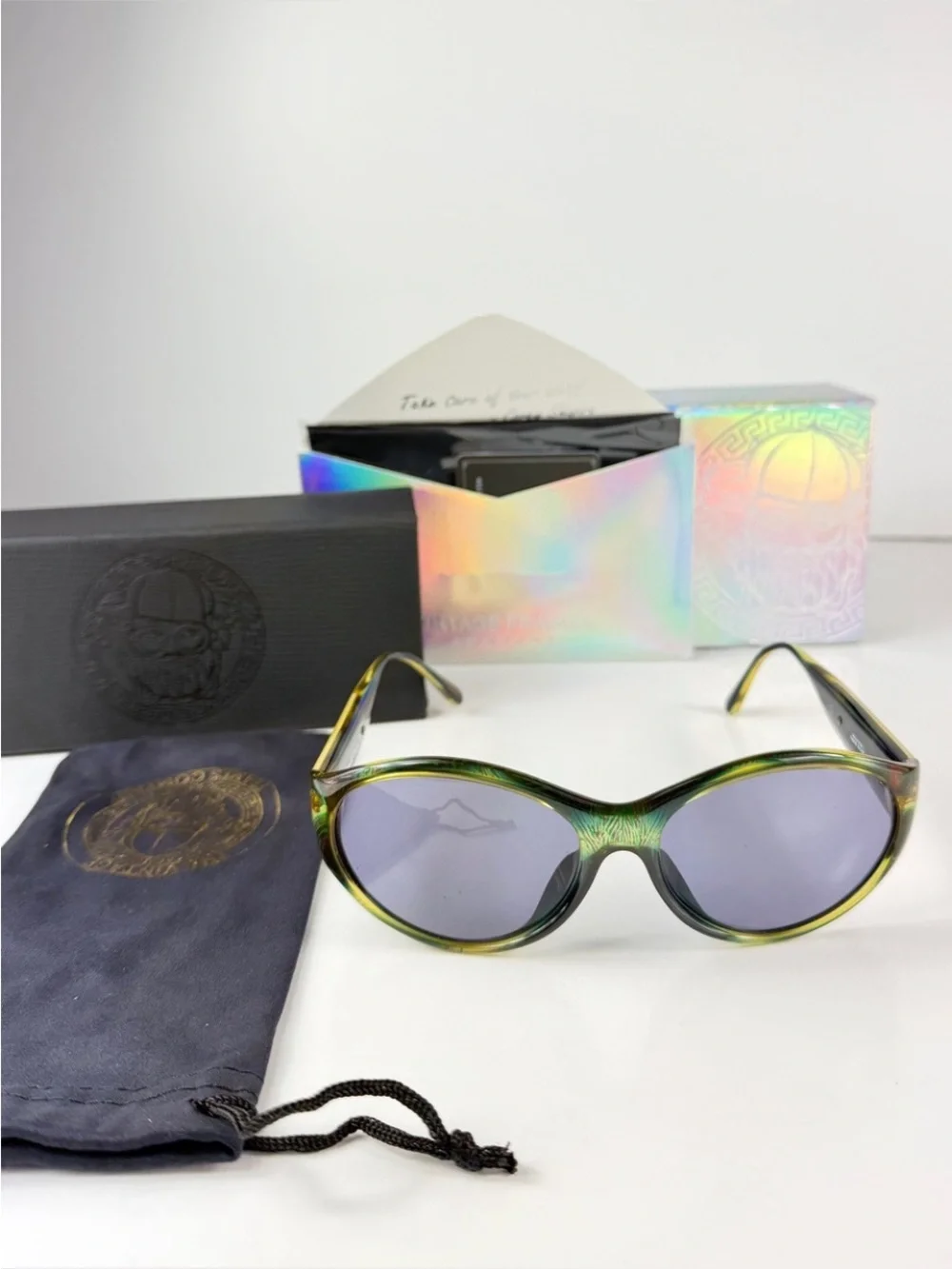Vintage Dior 2766A 50 Sunglasses Deadstock VFC Box Set Green Gold Cannage